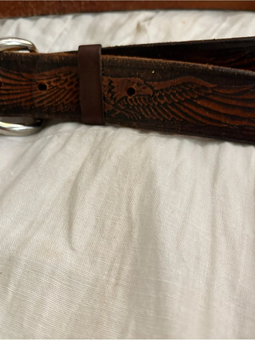 Vintage Tooled Brown Leather Belt Made USA with Silver Buckle 46 inches long